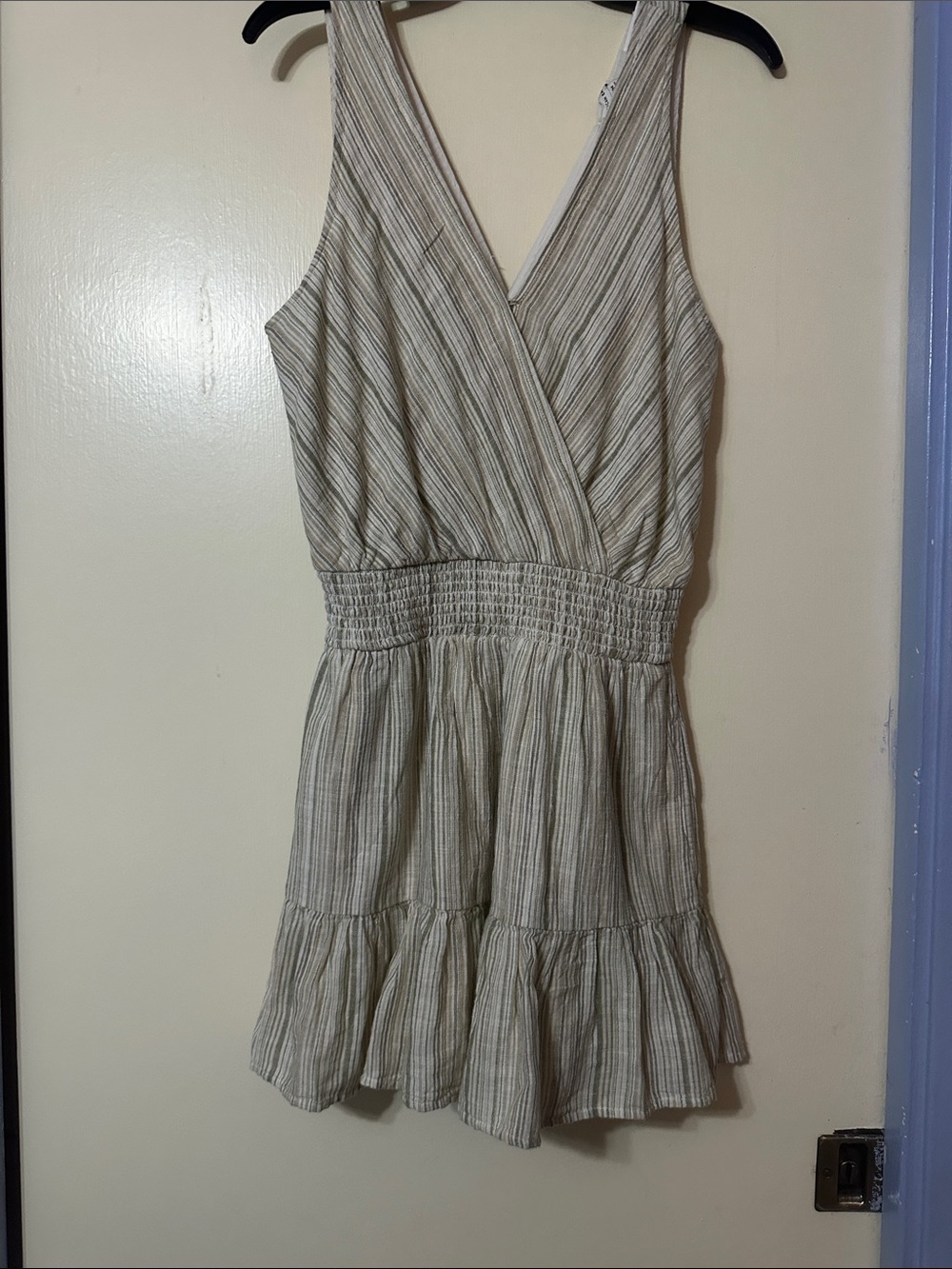 American Eagle Outfitters Beige Striped Sleeveless Wrap Dress